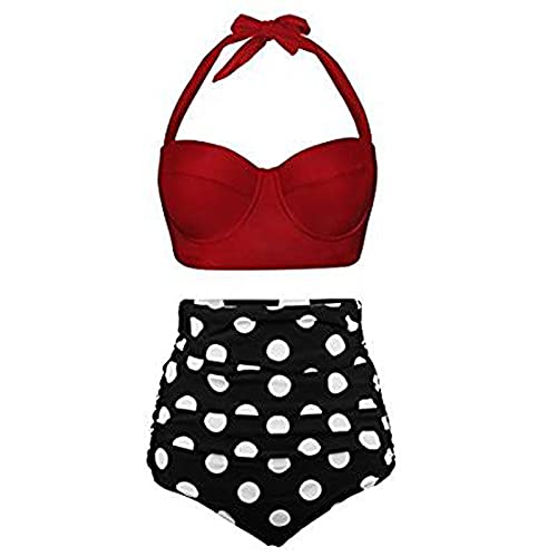 WEOPLKIN Bikini Damen Push Up Zweiteiler Bikini Damen Set High Waist Bikini mit frechem Unterteil Riemchen-Bikini Sport Bikini Damen Bademode badeanzüge Damen Rot M von WEOPLKIN