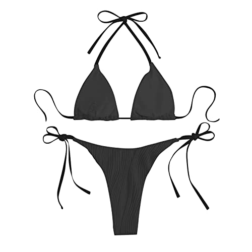 WEOPLKIN Bikini Damen Set Triangel String Oberteil Bikini Tanga Bademode Riemchen-Bikini Bademode Swimsuit Zweiteiliger Badeanzug von WEOPLKIN