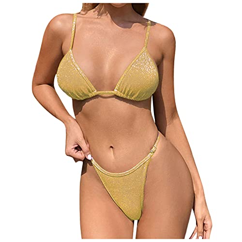 WEOPLKIN Bikini Damen Set Triangel String Oberteil Bikini Tanga Bademode Riemchen-Bikini Bademode Swimsuit Zweiteiliger Badeanzug von WEOPLKIN