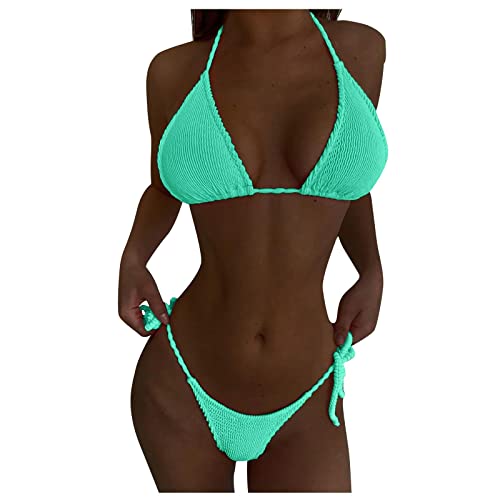 WEOPLKIN Bikini Damen Sexy Brazilian Bikini Damen Set Triangel String Oberteil Bikini Tanga Bademode Zweiteiler Bikini Damen Set Damen Tankini bauchweg Grün S von WEOPLKIN