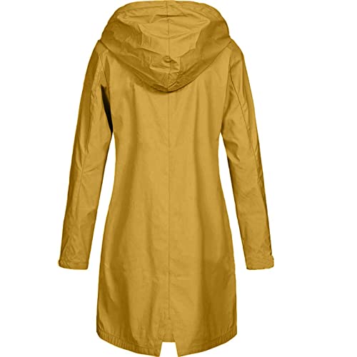 WEOPLKIN Damen-Mäntel Softshelljacke Damen Lange Übergangsjacke Wasserdicht Winddicht Softshellmantel Atmungsaktiv Wanderjacke Outdoor Mantel Oversized Hoodie Softshelljacken Gelb XL von WEOPLKIN