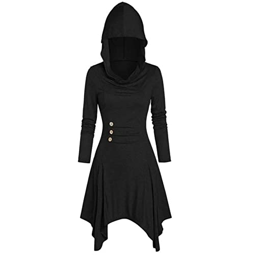 WEOPLKIN Gothic Kleid Damen Halloween Kleidung Mittelalter Renaissance Kleid Mit Kapuze Langarm Cosplay Halloween Karneval DéGuisement De SorcièRe Partykleid Halloween Kleider Damen Schwarz XL von WEOPLKIN