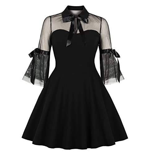 WEOPLKIN Gothic Kleid Rockabilly Halloween Kleid Spitze Sexy Schwarz Vintage Mittelalterlichen Kleid Cosplay Kleid mit Trompetenärmel Mittelalter Partykleider Gothic Kleid Schwarz M von WEOPLKIN