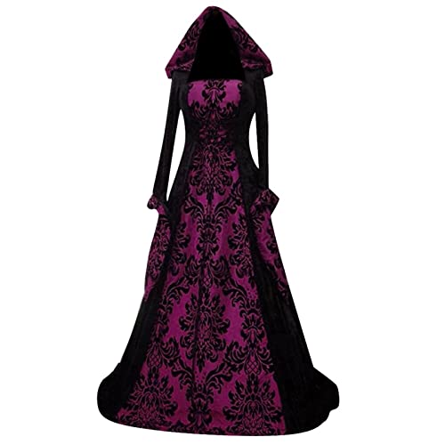 WEOPLKIN Halloween Kostüm Damen,Gothic Kleidung Retro Mittelalter Kleid mit Trompetenärmel, Mittelalterliche Viktorianischen Königin Kleider Renaissance Maxikleid Gothic Kleid Violett M von WEOPLKIN