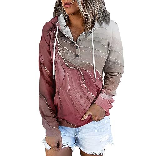 WEOPLKIN Hoodie Damen 1/4Knopfleiste Leichter Pullover für Den Kapuzenpullover V-Ausschnitt Sweatshirt Freizeit Sport Langarmshirt Hoodies Training Pulli Pullover Damen Hoodie Mit Kapuze Rot S von WEOPLKIN