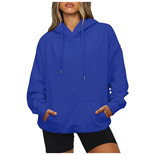 WEOPLKIN Hoodie Damen Oversize Sweatshirts Langarm Einfarbig Pullover Winter Sport Kapuzenpullover Damen Freizeit Training Hoodies Outdoor Casual Hoodie Hoodie Oversize Damen blau XL von WEOPLKIN