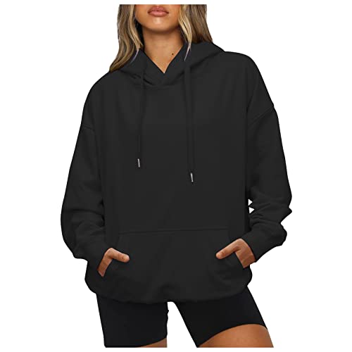 WEOPLKIN Hoodie Damen Oversize Sweatshirts Langarm Einfarbig Pullover Winter Sport Kapuzenpullover Damen Freizeit Training Hoodies Outdoor Casual Hoodie Review Zip Hoodie Schwarz XXL von WEOPLKIN