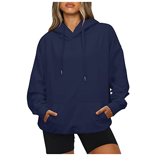 WEOPLKIN Hoodie Damen Oversize Sweatshirts Langarm Einfarbig Pullover Winter Sport Kapuzenpullover Damen Freizeit Training Hoodies Outdoor Casual Hoodie Sweatshirt Damen Ohne Kapuze blau M von WEOPLKIN