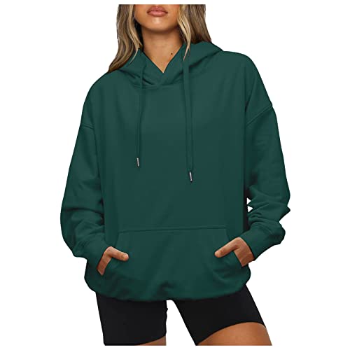 WEOPLKIN Hoodie Damen Oversize Sweatshirts Langarm Einfarbig Pullover Winter Sport Kapuzenpullover Damen Freizeit Training Hoodies Outdoor Casual Hoodie WeißEr Hoodie Damen Grün M von WEOPLKIN