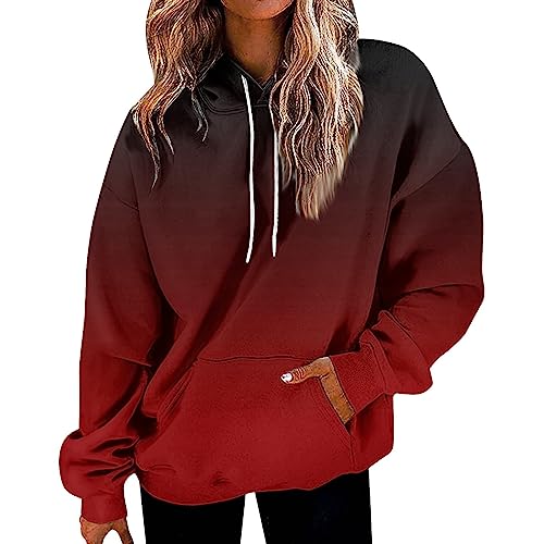 WEOPLKIN Hoodie Damen Sweatshirt Jacke Damen Mit Kapuze Pullover Couple Hoodie Pulli Langarmshirt Freizeit Sport Fitness Outdoor Casual Style Pullover Elegant Hoodie Schwarz Rot L von WEOPLKIN