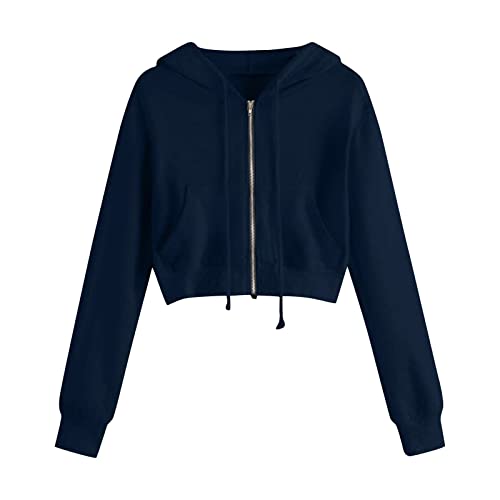 Hoodie Damen Zipper Hoodie Y2k Full-Zip Sweatjacke Sweatshirt Sweatjacke mit Kapuze Hooded Jacket mit Reissverschluss Cropped Crop Top Bolero Style Kapuzenpullover FüR Damen blau S von WEOPLKIN