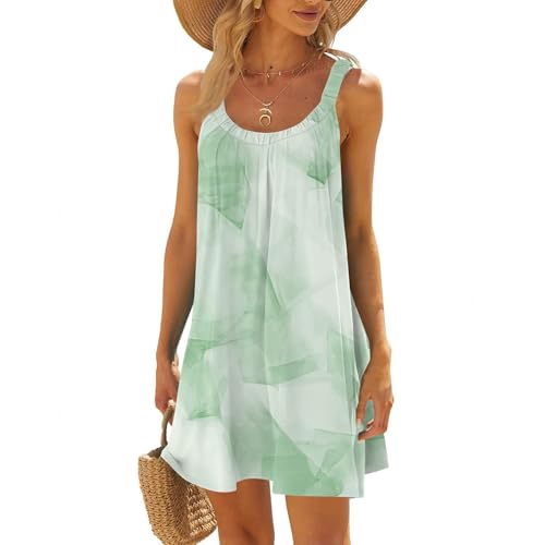 WEOPLKIN Kurz Sommerkleid Damen Strandkleid Damen Sommer Blumen Knielang Leicht Kurz Kleid Freizeitkleid Partykleider Grün L von WEOPLKIN