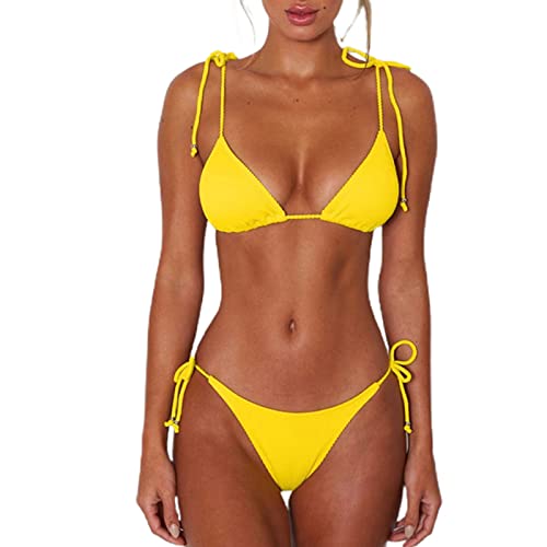 WEOPLKIN Bikini Damen Set Triangel String Bikini Oberteil Tanga Bikini Bademode Swimsuit Zweiteiliger Badeanzug von WEOPLKIN
