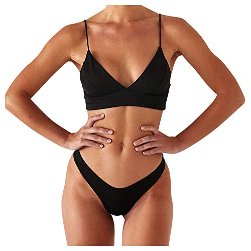 WEOPLKIN Bikini Damen Set Triangel String Bikini Oberteil Tanga Bikini Bademode Swimsuit Zweiteiliger Badeanzug von WEOPLKIN