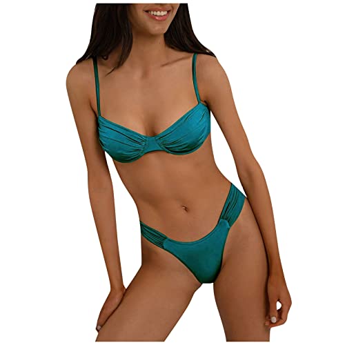 WEOPLKIN Sexy Bikini Damen Set Push Up Bikini Brazilian Triangel String Bikini Oberteil Tanga Bikini Bademode Swimsuit Zweiteiliger Badeanzug Bikini weiß Grün M von WEOPLKIN