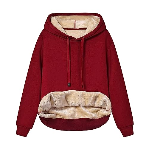 WEOPLKIN Sweatshirt Damen Fleecepullover Damen Kapuzenpullover Sweatjacke Mit Kapuze Sherpa Langarm Oversized Hoodie Teddy Langarmshirt Herbst Winter Kapuzenjacke Damen-Jacken Rot XL von WEOPLKIN