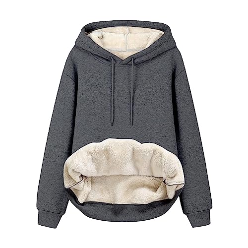 WEOPLKIN Sweatshirt Damen Fleecepullover Damen Kapuzenpullover Sweatjacke Mit Kapuze Sherpa Langarm Oversized Hoodie Teddy Langarmshirt Herbst Winter Kapuzenjacke Pullover grau L von WEOPLKIN