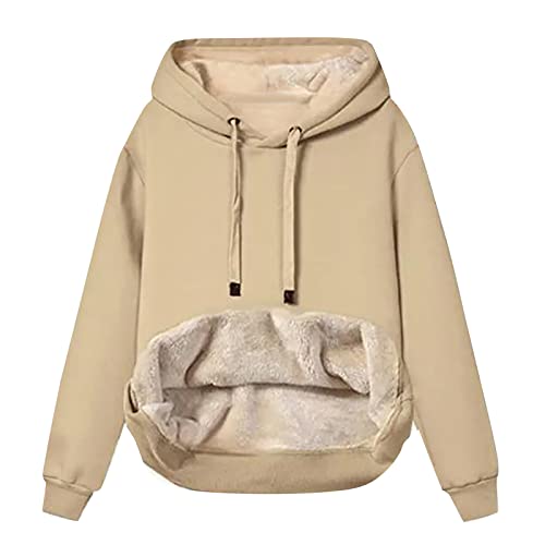 WEOPLKIN Sweatshirt Damen Fleecepullover Damen Kapuzenpullover Sweatjacke Mit Kapuze Sherpa Langarm Oversized Hoodie Teddy Langarmshirt Herbst Winter Kapuzenjacke Strickpullover Damen Beige L von WEOPLKIN