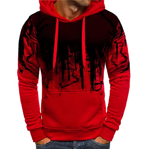 WEOPLKIN Sweatshirt Herren Gradient Hoodie Herren Thermoshirt Herren Langarm Sport Kapuzenpullover Herren Rundhalsausschnitt Freizeit Pullover Taktisch Herren-t-Shirt Rot M von WEOPLKIN