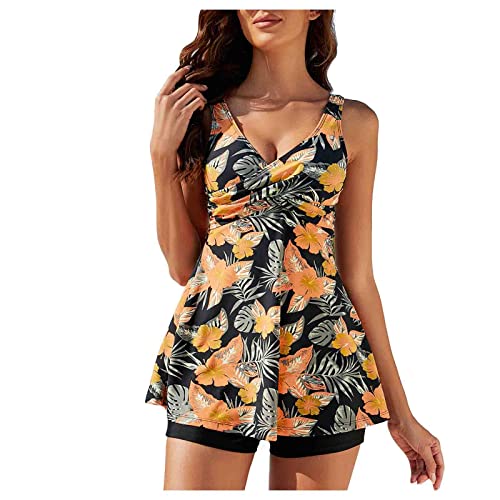 WEOPLKIN Tankini Damen Badeanzug Badeanzug Damen Große Größe Badekleid mit Shorts Elegant Sommer Tankini Damen Set Push up Badeanzüge für Damen Umstandsbadeanzug Bikinis für mädchen Orange M von WEOPLKIN