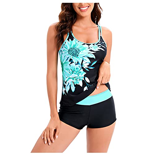 WEOPLKIN Tankini Damen Bauchweg Push up Badeanzug Damen Elegant Tankini Oberteil Zweiteilig Tankini Damen Set High Waist Beachwear Hotpants Badeanzug Badeanzug mit bügel Grün M von WEOPLKIN