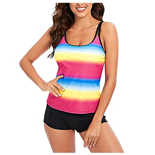 WEOPLKIN Tankini Damen Bauchweg Push up Badeanzug Damen Elegant Tankini Oberteil Zweiteilig Tankini Damen Set High Waist Beachwear Hotpants Badeanzug Push up Tankini Mehrfarbig L von WEOPLKIN