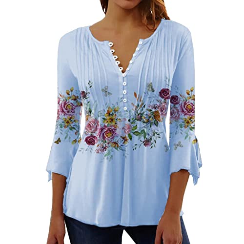 WEOPLKIN Tunika Damen Langarm Bluse Damen Elegant Henley Shirts Frühling Sommer Langarmshirt T Shirt Bedrucken Lässig Klassisch Tunika Damen Elegant Glitzer Bluse Damen Grün 3XL von WEOPLKIN