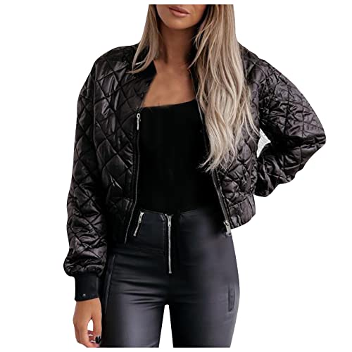 WEOPLKIN Winterjacke Damen Steppjacke Damen Leicht Jacke Damen üBergangsjacke Kurzmantel Damen Mantel Damen Herbst Sportjacke Damen Softshelljacke Fahrradjacke Sweatjacke Schwarz S von WEOPLKIN