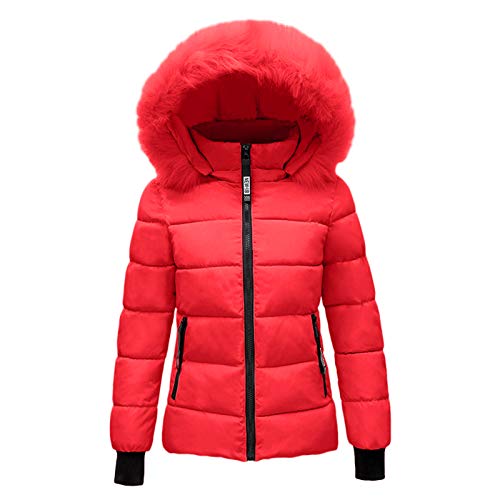 WEOPLKIN Winterjacke Damen Steppjacke Damen Leicht Mantel Damen Langarm Daunenmantel Sweatjacke Damen Mit Kapuze Jacke Damen Herbst Elegant Kurzmantel Damen Kuscheljacke Damen Flauschig Rot 3XL von WEOPLKIN