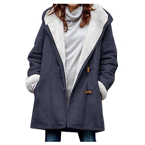 Wintermantel Mantel Damen Fleecejacke Wollmantel Damen üBergangsjacke Softshelljacke Damen Winddicht Atmungsaktiv Verdickt Sweatjacke Damen mit Kapuze Outdoor-Softshelljacken FüR Damen blau XXL von WEOPLKIN