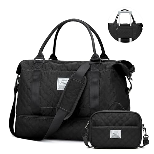 Reisetasche Damen, Sporttasche 45x36x20 Ryanair Easyjet Cabin Bag Handgepäck Tasche Weekender Bag mit Kulturbeutel&Nasstasche,Schwimmtasche Travel Duffle Bag Fitnesstasche Frauen für Reise,Schwarz von WEPLAN