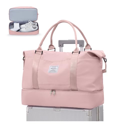 Sporttasche Damen,Reisetasche mit großer Kapazität,Tragbar Reisetaschen,wasserdichte Sporttasche mit Nassfach,Weekender-Tasche mit Schuhfach,Reisetasche Sport Gym Bag für Yoga,Rosa von WEPLAN