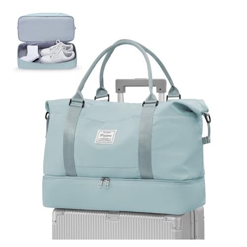 Sporttasche Damen,Reisetasche mit großer Kapazität,Tragbar Reisetaschen,wasserdichte Sporttasche mit Nassfach,Weekender-Tasche mit Schuhfach,Reisetasche Sport Gym Bag für Yoga,hellblau von WEPLAN