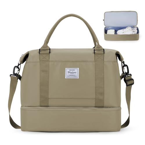 Sporttasche Reisetasche Damen, für Easyjet Handgepäck 45x36x20 Handgepäck Tasche für Flugzeug Reisetasche,Weekender Bag Schwimmtasche Wasserdicht Travel Bag Duffle Bag mit Schuhfach,Khaki von WEPLAN