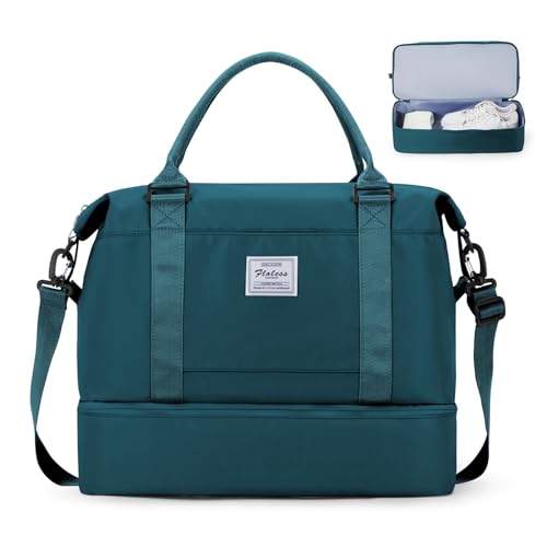 Sporttasche Reisetasche Damen, für Easyjet Handgepäck 45x36x20 Handgepäck Tasche für Flugzeug Reisetasche,Weekender Bag Schwimmtasche Wasserdicht Travel Bag Duffle Bag mit Schuhfach,Pfauenblau von WEPLAN