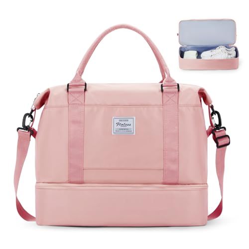 WEPLAN Sporttasche Reisetasche Damen, für Easyjet Handgepäck 45x36x20 Handgepäck Tasche für Flugzeug Reisetasche,Weekender Bag Schwimmtasche Wasserdicht Travel Bag Duffle Bag mit Schuhfach,Rosa von WEPLAN