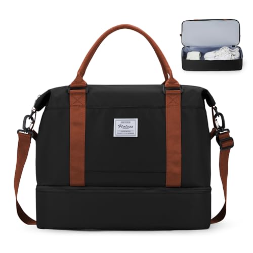 WEPLAN Handgepäck Tasche 45x36x20 Easyjet für Flugzeug Reisetasche Damen Handgepäck Ryanair 40x20x25 Tasche Weekender Bag Travel Bag Sporttasche mit Schuhfach Kliniktasche Schwimmtasche,Schwarz Braun von WEPLAN