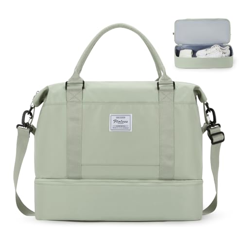 Sporttasche Reisetasche Damen, für Easyjet Handgepäck 45x36x20 Handgepäck Tasche für Flugzeug Reisetasche,Weekender Bag Schwimmtasche Wasserdicht Travel Bag Duffle Bag mit Schuhfach,Weiß Grün von WEPLAN