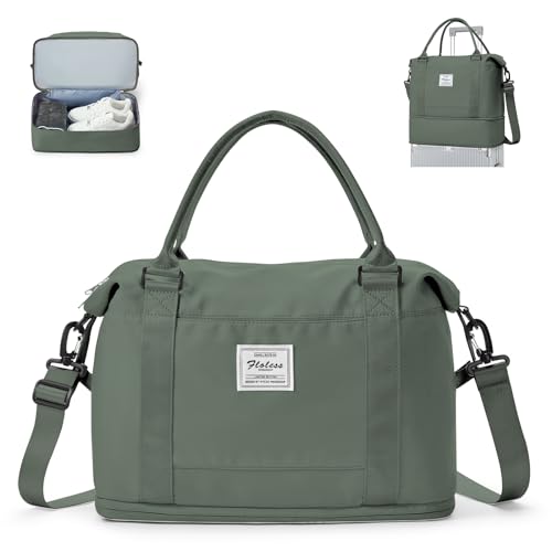 Sporttasche Reisetasche Damen, für Ryanair Handgepäck 40x20x25 Handgepäck Tasche für Flugzeug Reisetasche,Weekender Bag Schwimmtasche Wasserdicht Travel Bag Duffle Bag mit Schuhfach,Armeegrün von WEPLAN