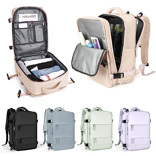 WEPLAN Handgepäck Rucksack für Ryanair 40x20x25,Reiserucksack für Easyjet Handgepäck 45x36x20 Rucksack Damen Herren mit Schuhfach,Flugzeug Carry-Ons Reiserucksack mit Laptopfach für Weekender,Beige L von WEPLAN