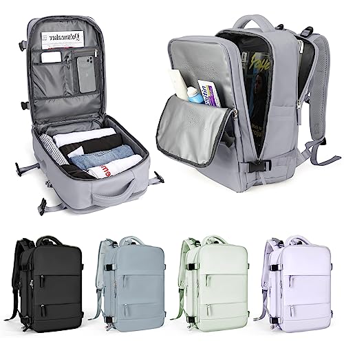 WEPLAN Handgepäck Rucksack für Ryanair 40x20x25,Reiserucksack für Easyjet Handgepäck 45x36x20 Rucksack Damen Herren mit Schuhfach,Flugzeug Carry-Ons Reiserucksack mit Laptopfach für Weekender,Grau L von WEPLAN