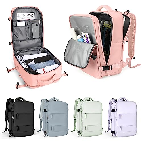 WEPLAN Handgepäck Rucksack für Ryanair 40x20x25,Reiserucksack für Easyjet Handgepäck 45x36x20 Rucksack Damen Herren mit Schuhfach,Flugzeug Carry-Ons Reiserucksack mit Laptopfach für Weekender,Rosa L von WEPLAN