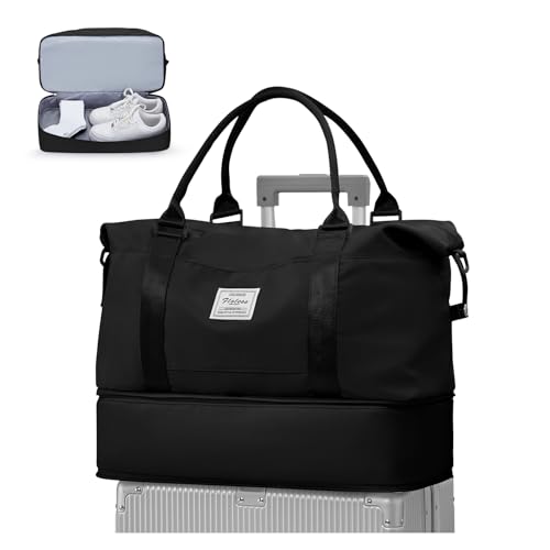 WEPLAN Reisetasche Damen Handgepäck Tasche Ryanair 40x20x25 für Flugzeug Airlines Sporttasche Reisetaschen mit Schuhfach Tasche Weekender Damen Travel Duffle Bag Kliniktasche Wasserdicht,Schwarz von WEPLAN