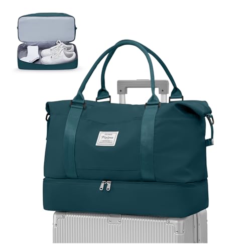 WEPLAN Reisetasche Damen Handgepäck Tasche Easyjet 45x36x20 für Flugzeug Airlines Sporttasche Reisetaschen mit Schuhfach Tasche Weekender Damen Travel Duffle Bag Kliniktasche Wasserdicht,Pfauenblau von WEPLAN