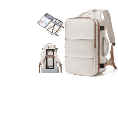 WEPLAN Reiserucksack Damen Herren Handgepäck Rucksack Travel Backpack Carry on Luggage Rucksack Reise Reiserucksack Flugzeug Handgepäck Wasserdichter Laptop Rucksacks 14 Zoll,Beige mit Braun von WEPLAN
