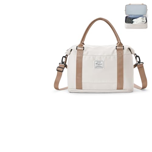 WEPLAN Reisetasche Damen Handgepäck Ryanair 40x20x25 Tasche für Flugzeug Handgepäck Tasche 45x36x20 Easyjet Weekender Travel Bag Sporttasche mit Schuhfach Kliniktasche Schwimmtasche,Hellbeige Braunes von WEPLAN