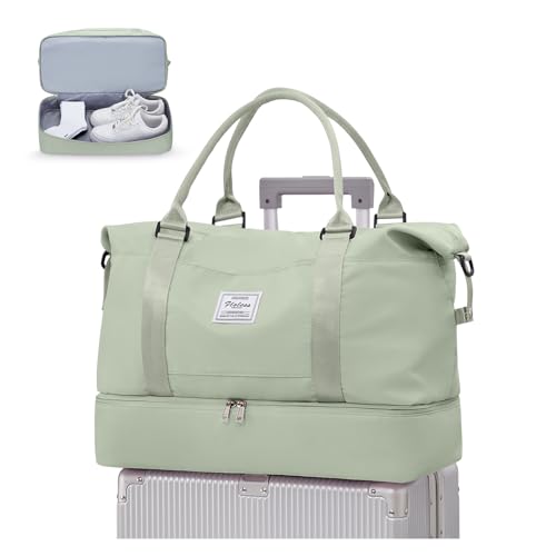 WEPLAN Reisetasche Damen Handgepäck Tasche 45x36x20 Easyjet für Flugzeug Handgepäck Ryanair 40x20x25 Tasche Weekender Bag Travel Bag Sporttasche mit Schuhfach Kliniktasche Schwimmtasche,Weiß Grün von WEPLAN