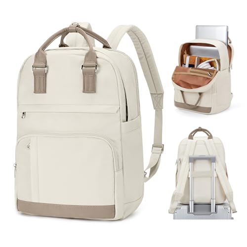 WEPLAN Rucksack Damen Schulrucksack Mädchen Teenager 14 Zoll Laptop Rucksack für Business Schultasche Frauen für Schule Uni Reise Arbeit Studium Schultaschen Wasserdicht School Bags,Beige von WEPLAN