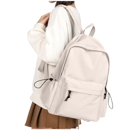 WEPLAN Schultasche Damen, Leichter Schulrucksack Mädchen Teenager,Travel School Rucksack für Herren,Wasserdicht College Backpack Schule 14 Zoll Laptop Daypack,Anti Diebstahl Schulranzen,Beige von WEPLAN