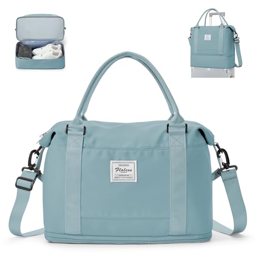 Sporttasche Reisetasche Damen, für Ryanair Handgepäck 40x20x25 Handgepäck Tasche für Flugzeug Reisetasche,Weekender Bag Schwimmtasche Wasserdicht Travel Bag Duffle Bag mit Schuhfach,Hellblau von WEPLAN